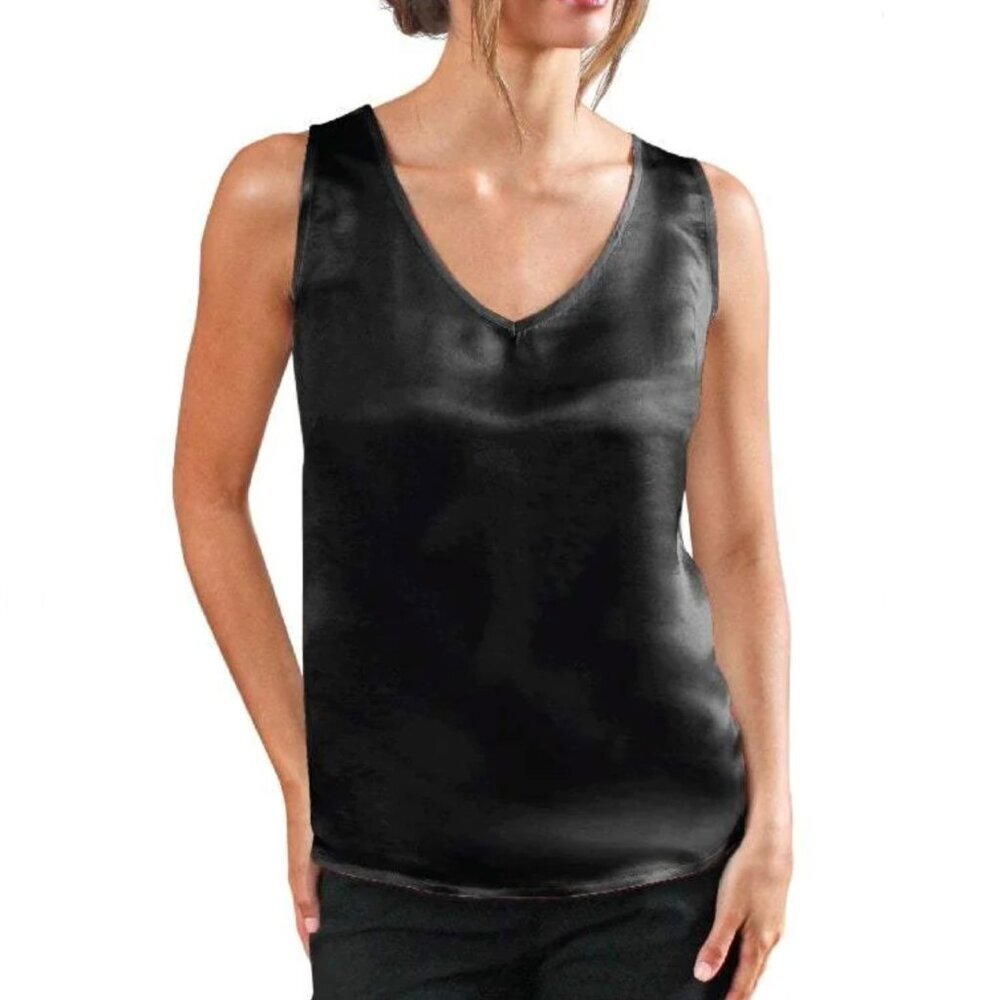 Tara Sartoria Black Silk Tank Top Shell Sz XL X-Large